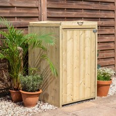 Mercia Premium Single Wheelie Bin Store - Pressure Treated - in situ, angle view