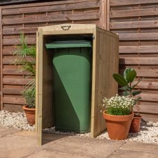 Mercia Premium Single Wheelie Bin Store - Pressure Treated - in situ, angle view