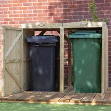 Mercia Premium Double Wheelie Bin Store - Pressure Treated - in situ, bins