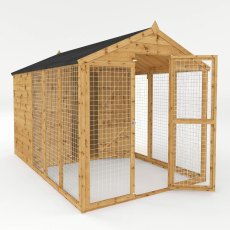 10x6 Mercia Shiplap Staffordshire Dog Kennel & Run - isolated angle view, doors open