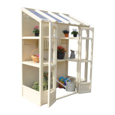 4'10" (1.47m) Wide Victorian Tall Wall Greenhouse with AutoVent  - side elevation with doors open