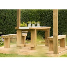 6ft Forest Refectory Table - Pressure Treated - insitu underneath a pergola