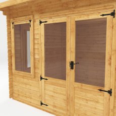 13x10 Mercia Pent Log Cabin in 19mm Logs - in situ, doors closed