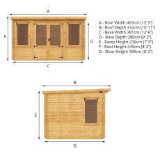 13x10 Mercia Pent Log Cabin in 19mm Logs - dimensions
