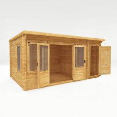 16x10 Mercia Pent Log Cabin with Side Shed in 19mm Logs - isolated angle view