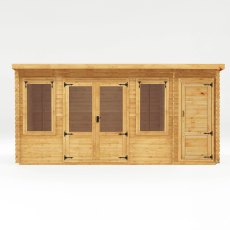 16x10 Mercia Pent Log Cabin with Side Shed in 19mm Logs - isolated front view