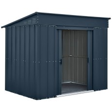 isolated image of the double door open on the 6x4 Lotus Low Pent Metal Shed in Anthracite Grey