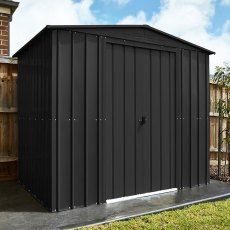 insitu image of the 8x8 Lotus Metal Shed in Anthracite Grey