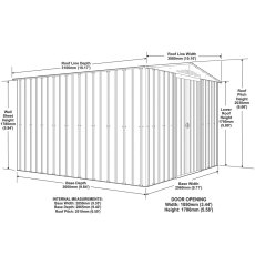 10 x 10 Globel Lotus Apex Metal Shed In Grey - dimensions