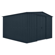10 x 10 Globel Lotus Apex Metal Shed In Grey - isolated angle view, doors closed