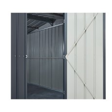 view of the braced door on the 10x23 Lotus Apex Garage in Anthracite Grey