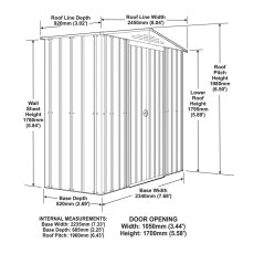 8 x 3 Globel Lotus Apex Metal Shed In Grey - dimensions