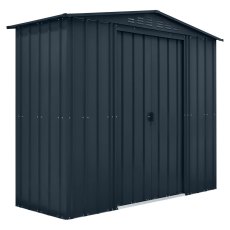 8 x 3 Globel Lotus Apex Metal Shed In Grey - isolated angle view, doors open