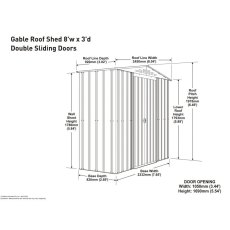 8x3 Lotus Metal Shed in Anthracite Grey - dimensions