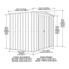 6 x 5 Globel Lotus Apex Metal Shed In Grey - dimensions