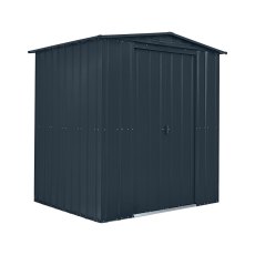 6 x 5 Globel Lotus Apex Metal Shed In Grey - isolated angle view, doors closed