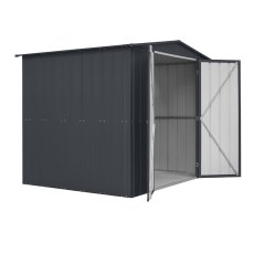 isolated image of the double doors open on the 8x6 Lotus Apex Storage Mobility Metal Shed in Anthrac