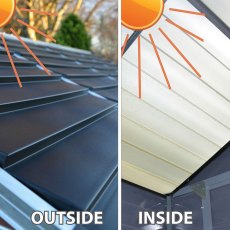 6x10 Palram Skylight Deco Plastic Apex Shed - Grey - close up of outside and inside of the roo