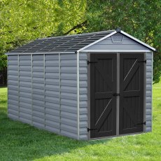 6x12 Rowlinson Palram Skylight Deco Plastic Apex Shed - Grey - insitu
