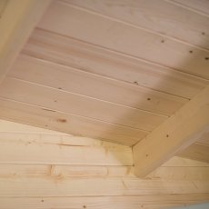 10Gx10 Shire Belgravia Log Cabin - tongue and groove floor and close up of roof truss