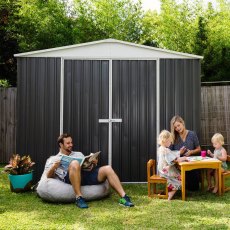10x7 Mercia Absco Regent Metal Shed in Woodland Grey - isolated with double doors closed