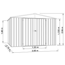 10x7 Mercia Absco Regent Metal Shed in Woodland Grey - dimensions