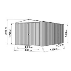 10x15 Mercia Absco Utility Metal Workshop in Zinc - dimensions