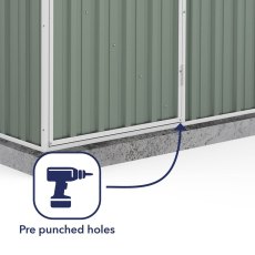 5x5 Mercia Absco Space Saver Pent Metal Shed in Pale Eucalyptus - pre-punched holes for easy assembl