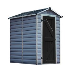 4x6 Rowlinson Palram Skylight Deco Plastic Apex Shed - Grey - isolated with door closed