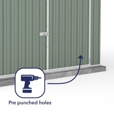 10x15 Mercia Absco Utility Metal Workshop in Pale Eucalyptus - pre-punched holes for easy assembly