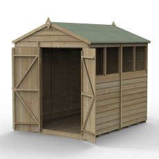 8 x 6 Forest 4Life Overlap Apex Wooden Shed with Double Doors - isolated with doors open