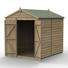 8 x 6 Forest 4Life Overlap Windowless Apex Wooden Shed with Double Doors - isolated with doors open