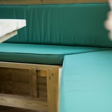 3m Forest Premium Hexagonal Gazebo with Timber Roof - close up of seating area with green cushions