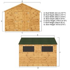 10x10 Mercia Premium Shiplap Apex Workshop - dimensions