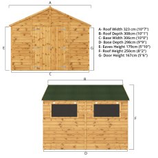 10x10 Mercia Premium Shiplap Apex Workshop - dimensions