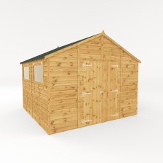 10x10 Mercia Premium Shiplap Apex Workshop - isolated angle view, doors closed