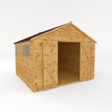 10x10 Mercia Premium Shiplap Apex Workshop - isolated angle view, doors open