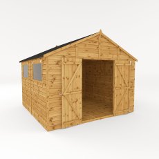 10x10 Mercia Premium Shiplap Apex Workshop - isolated with doors open