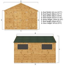 12x10 Mercia  Mercia Premium Shiplap Apex Workshop - dimensions