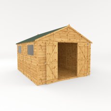 12x10 Mercia  Mercia Premium Shiplap Apex Workshop - isolated angle view, doors open