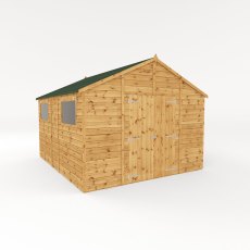 12x10 Mercia  Mercia Premium Shiplap Apex Workshop - isolated with doors open