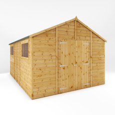 14x10 Mercia  Mercia Premium Shiplap Apex Workshop - isolated with doors open