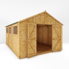 15x10 Mercia  Mercia Premium Shiplap Apex Workshop - isolated angle view, doors open