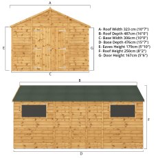 16x10 Mercia Premium Shiplap Apex Workshop - dimensions