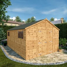 16x10 Mercia Premium Shiplap Apex Workshop - in situ, angle view