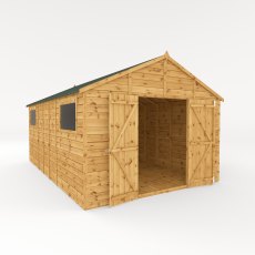 16x10 Mercia Premium Shiplap Apex Workshop - isolated angle view, doors open