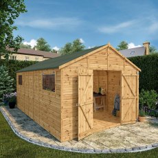 16x10 Mercia Premium Shiplap Apex Workshop - with doors open