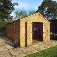 18x10 Mercia Premium Shiplap Apex Workshop - in situ, angle view