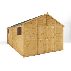 18x10 Mercia Premium Shiplap Apex Workshop - isolated angle view, doors open