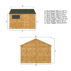 10x10 Mercia Premium Shiplap Reverse Apex Workshop - dimensions